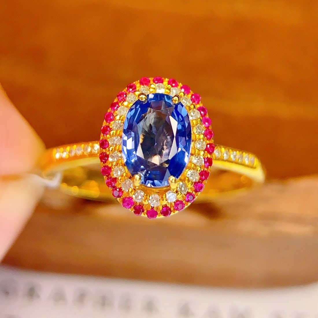 14k Gold 1.2 Ct Natural Sapphire & Diamond Ring - 4
