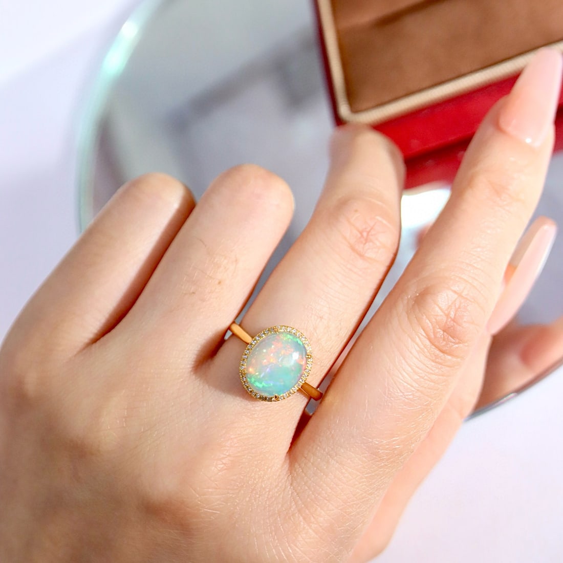 14k Gold 2.21 Ctw Natural Opal & Diamond Ring - 4