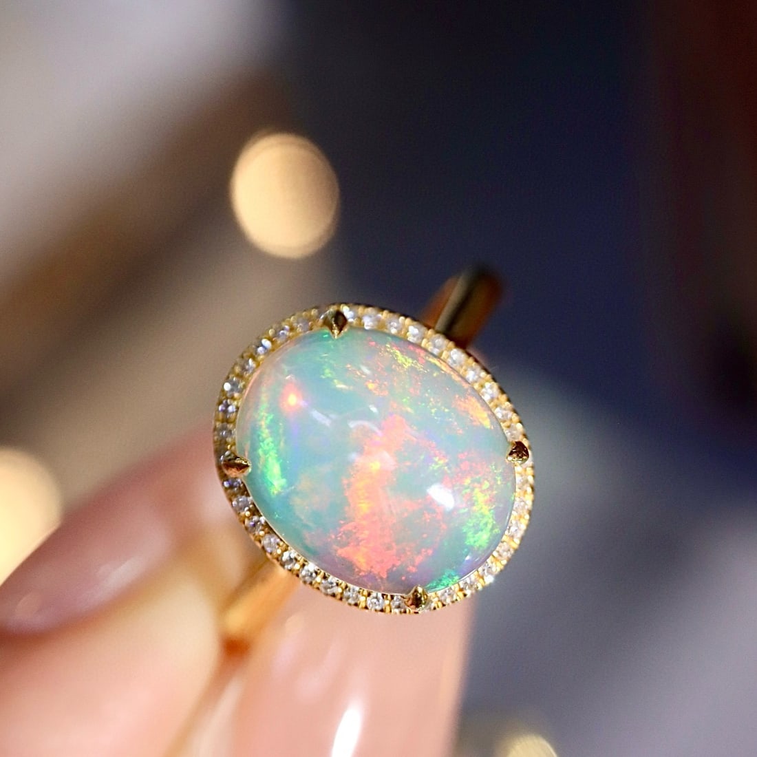 14k Gold 2.21 Ctw Natural Opal & Diamond Ring - 8