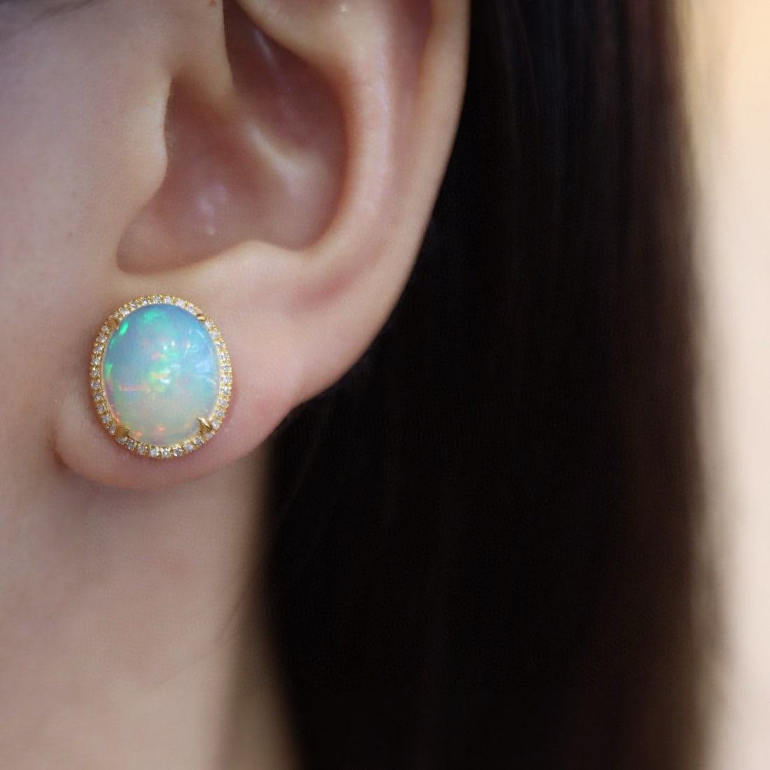 14k Gold 5.03 Ctw Natural Opal & Diamond Earrings - 4