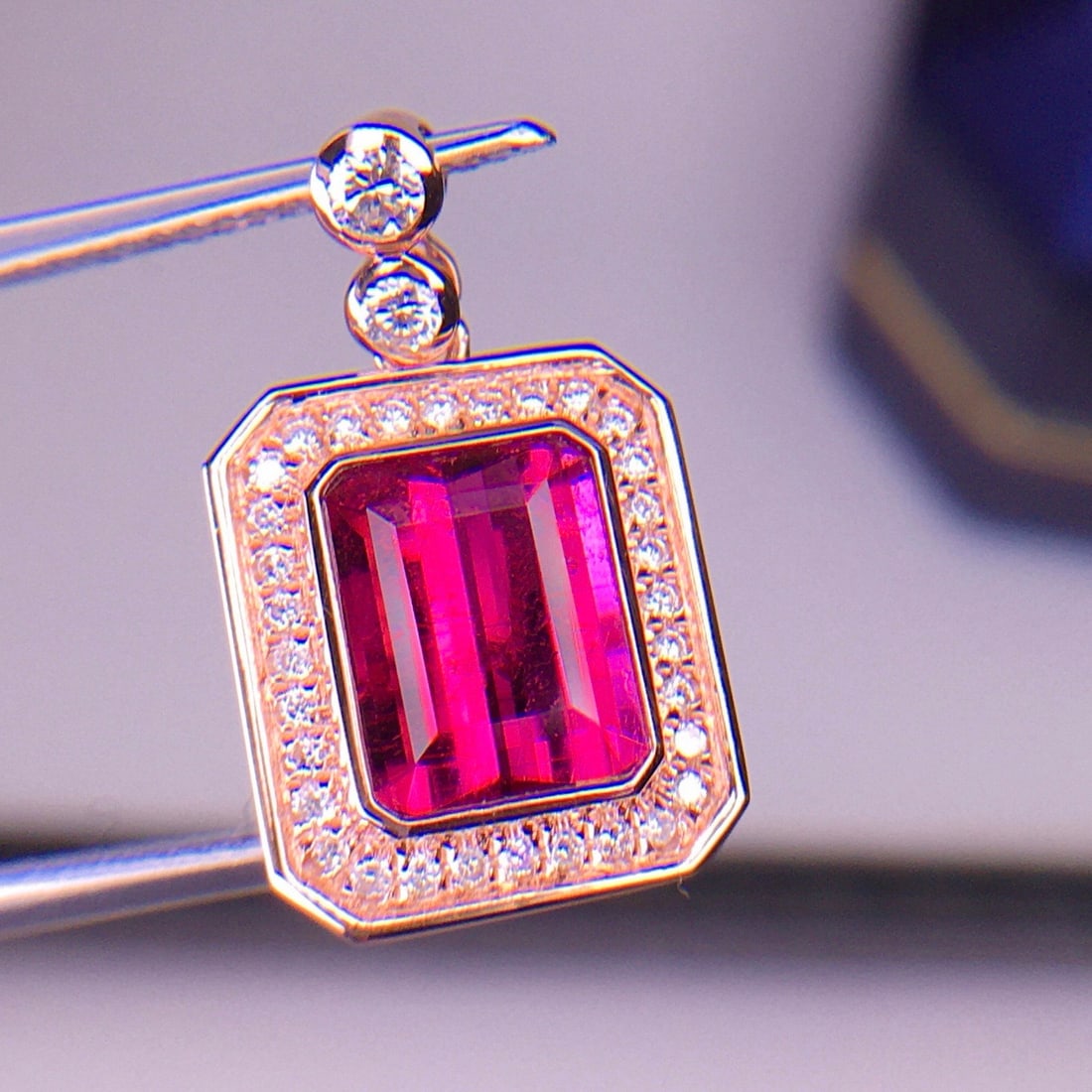14k Gold 2.72 Ct Natural Tourmaline & Diamond Pendant( Without Chain ) - 2