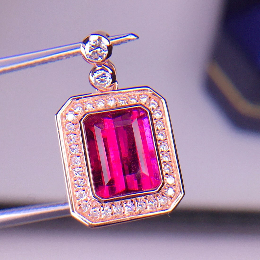 14k Gold 2.72 Ct Natural Tourmaline & Diamond Pendant( Without Chain ) - 4