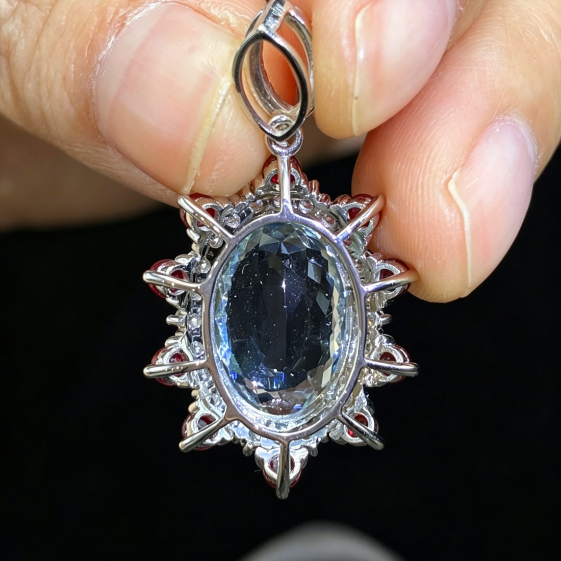 14k Gold 6.18 Ctw Natural Aquamarine & Diamond Pendant( Without Chain ) - 5