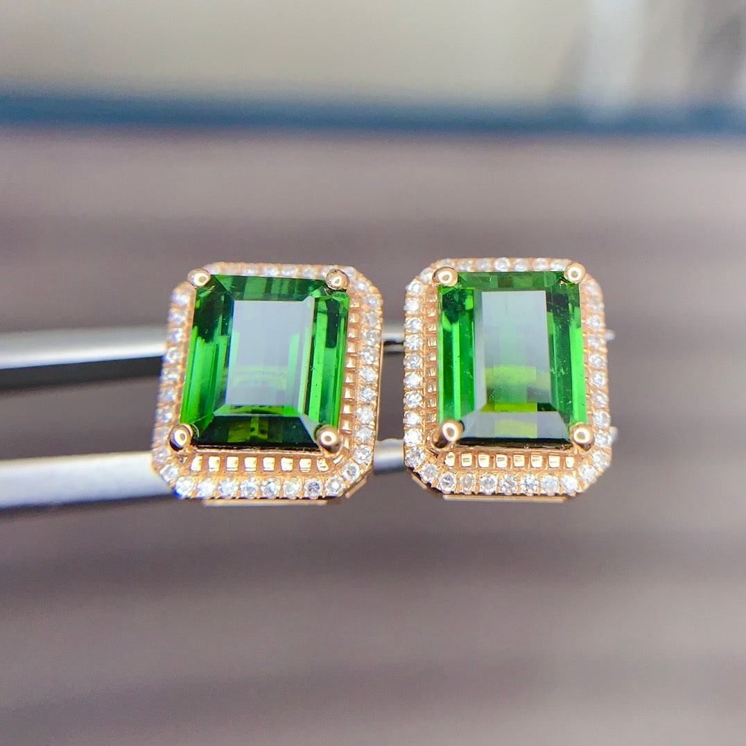 14k Gold 4.5 Ct Natural Tourmaline & Diamond Earrings - 4