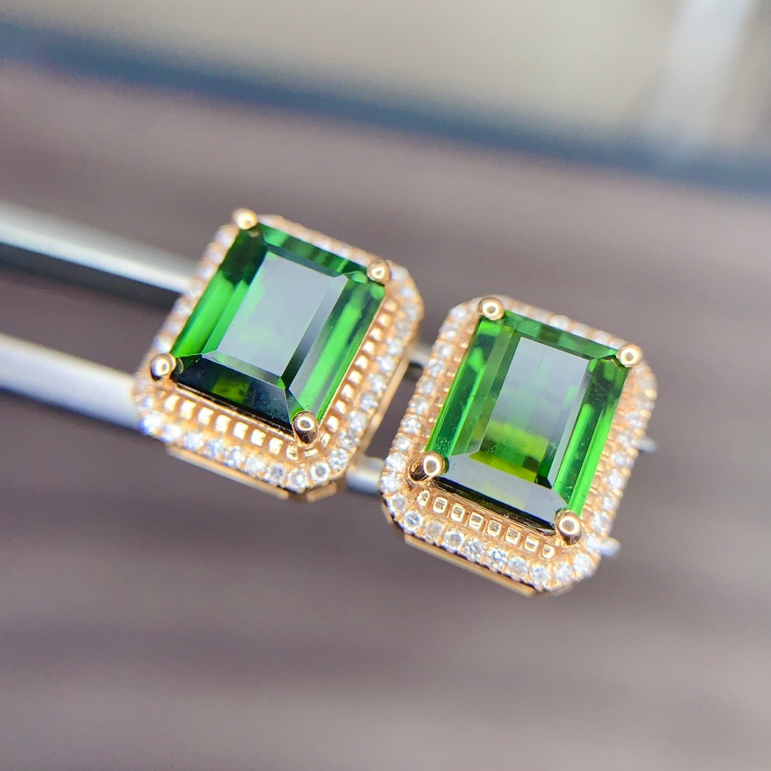 14k Gold 4.5 Ct Natural Tourmaline & Diamond Earrings - 6