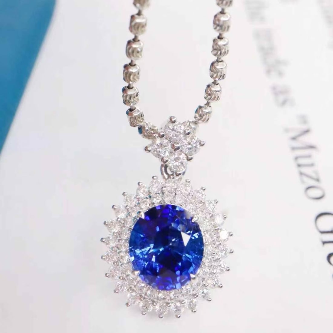 14k Gold 2.20 Ctw Natural Sapphire & Diamond Pendant( Without Chain ): Ref:231160224 // gold content:14k gold // main gemstone:sapphire // shape:oval // carat weight:1. 72ct // color:blue // treatment:natural // // adjacent gemstone 2 : diamond // shape:round // carat