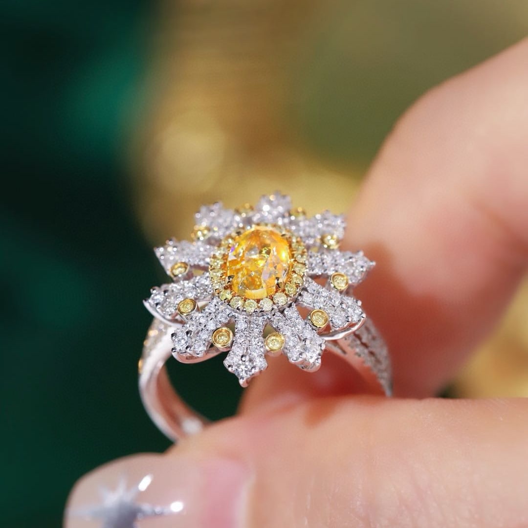 14k Gold 1.75 Ctw Natural Yellow Diamond & Diamond Ring - 5