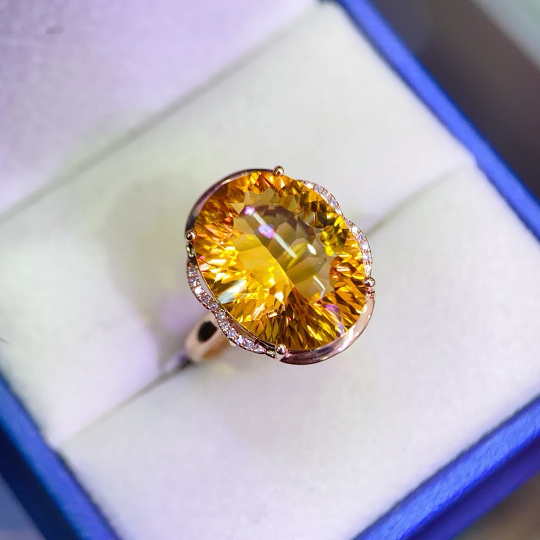 14k Gold 8.31 Ctw Natural Citrine & Diamond Ring - 4