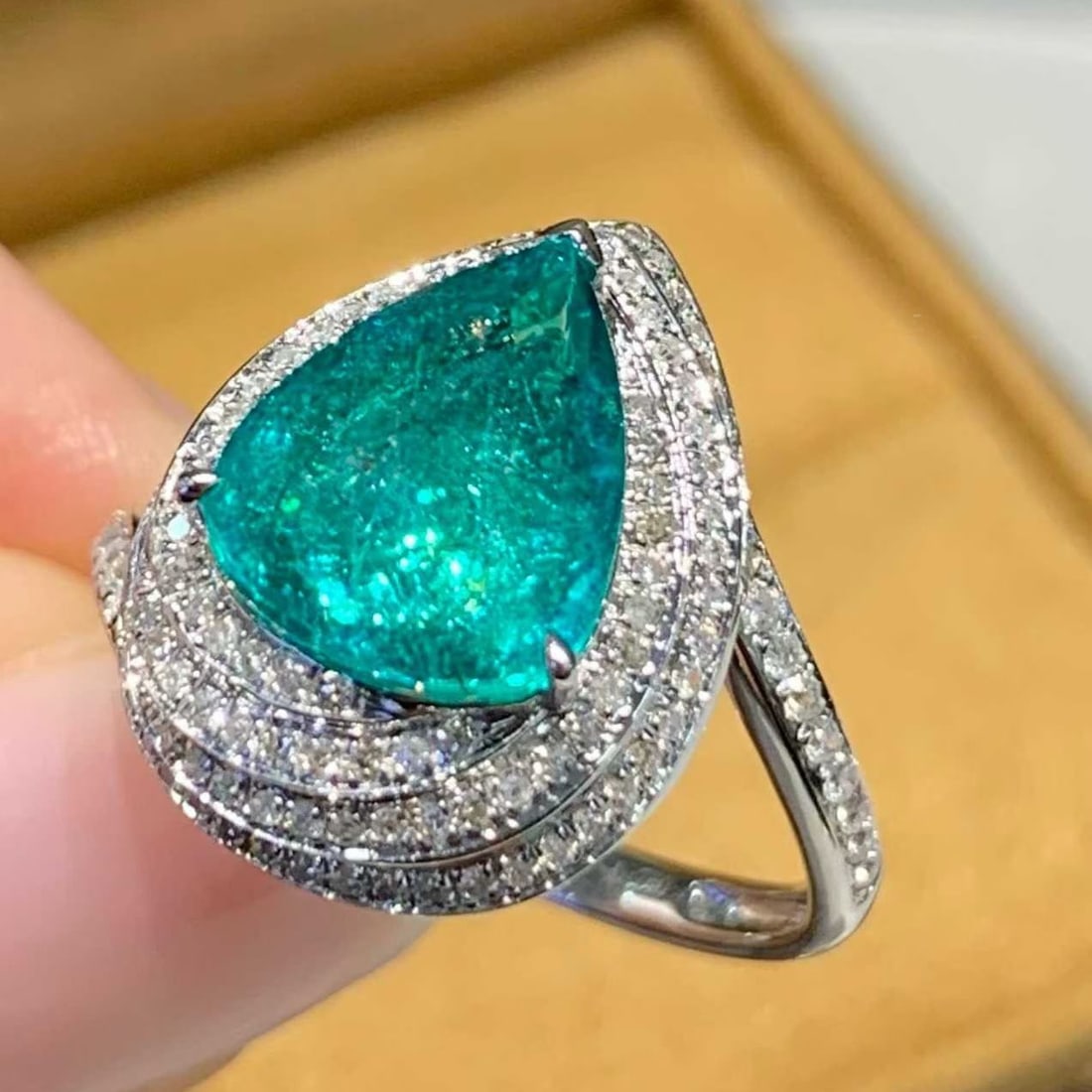 14k Gold 2.7 Ct Natural Paraiba Tourmaline & Diamond Ring - 2