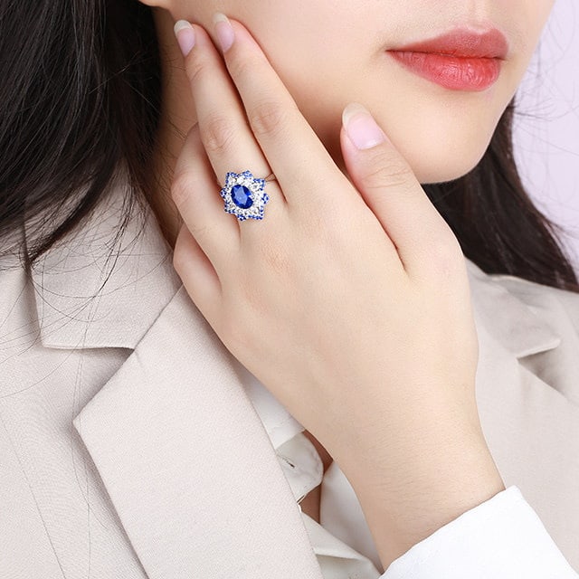 14k Gold 3.88 Ctw Natural Sapphire & Sapphire Ring - 5