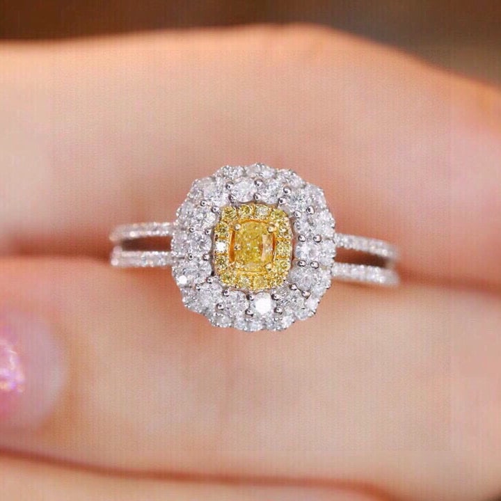 14k Gold 0.8 Ctw Natural Yellow Diamond & Diamond Ring - 6