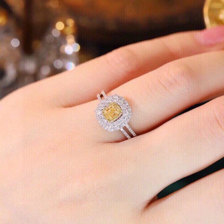 14k Gold 0.8 Ctw Natural Yellow Diamond & Diamond Ring - 8