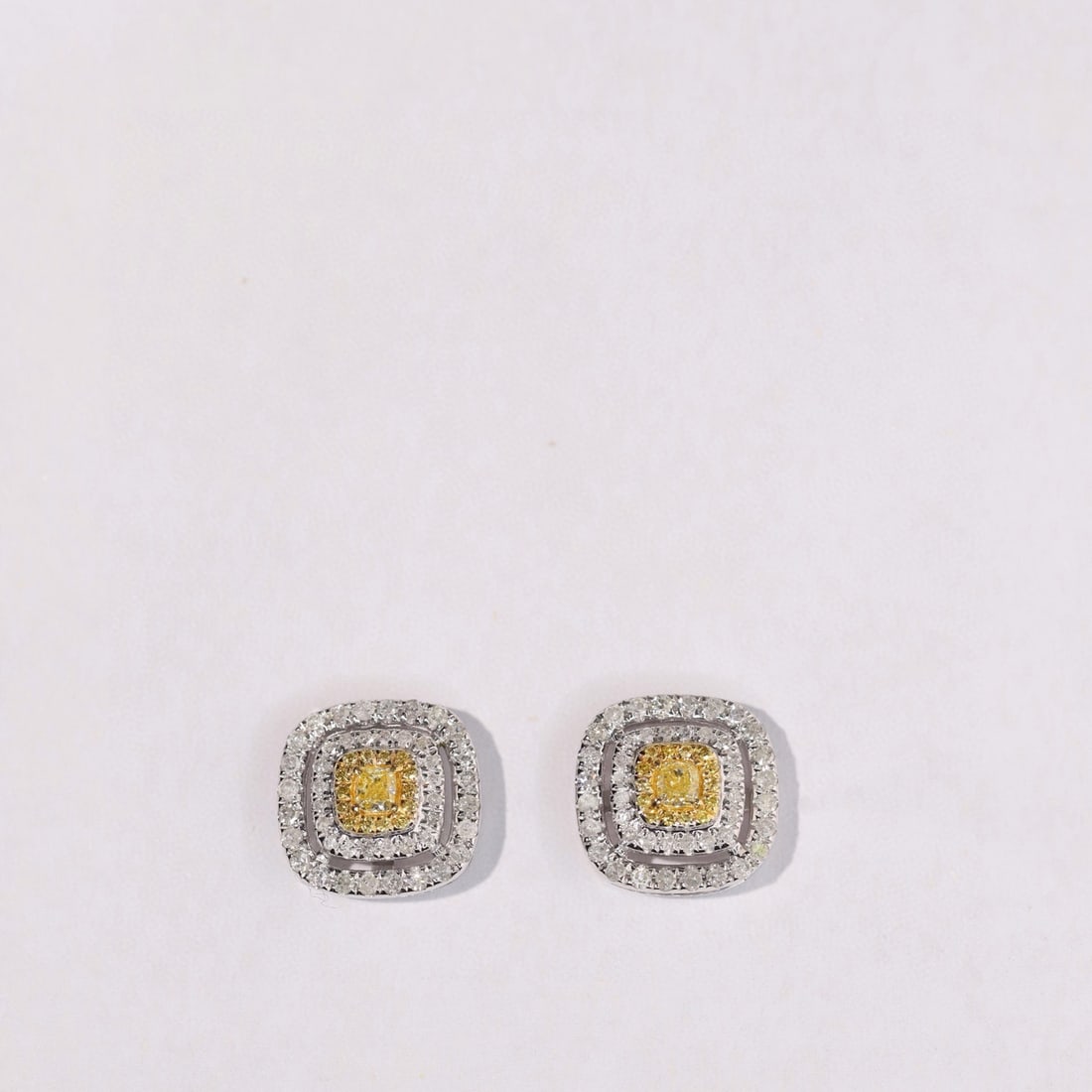 14k Gold 0.70 Ctw Natural Yellow Diamond & Diamond Earrings - 2