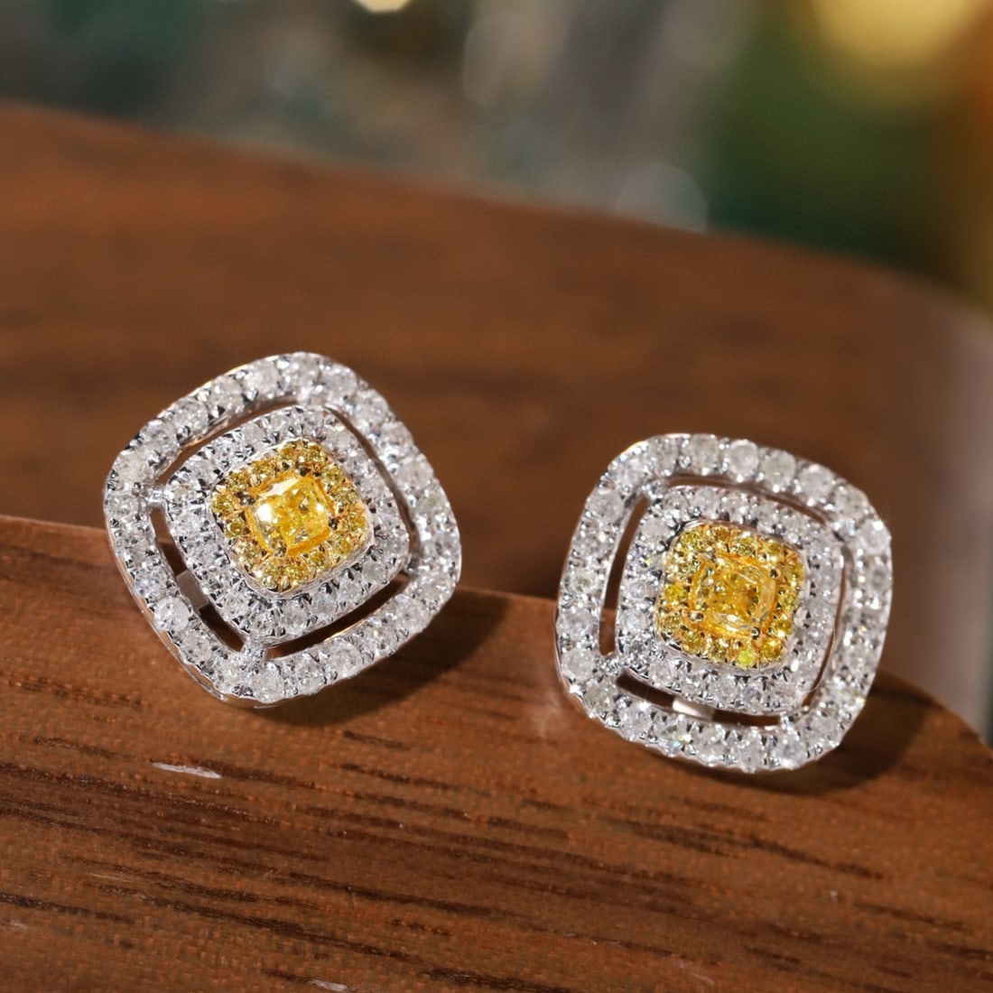 14k Gold 0.70 Ctw Natural Yellow Diamond & Diamond Earrings - 5