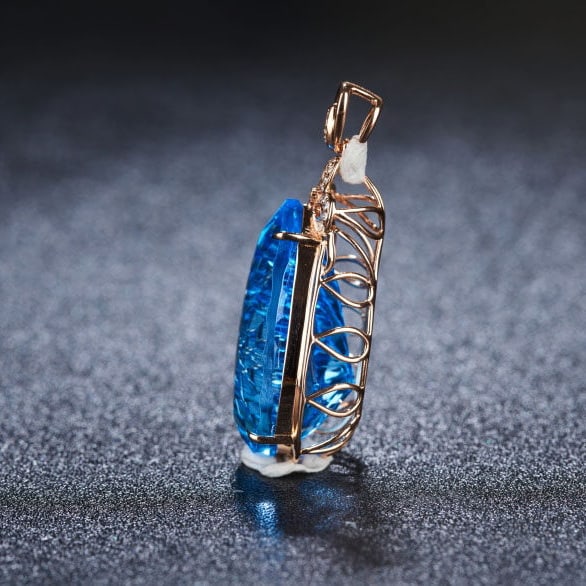 14k Gold 24 Ct Natural Topaz & Diamond Pendant( Without Chain ) - 4