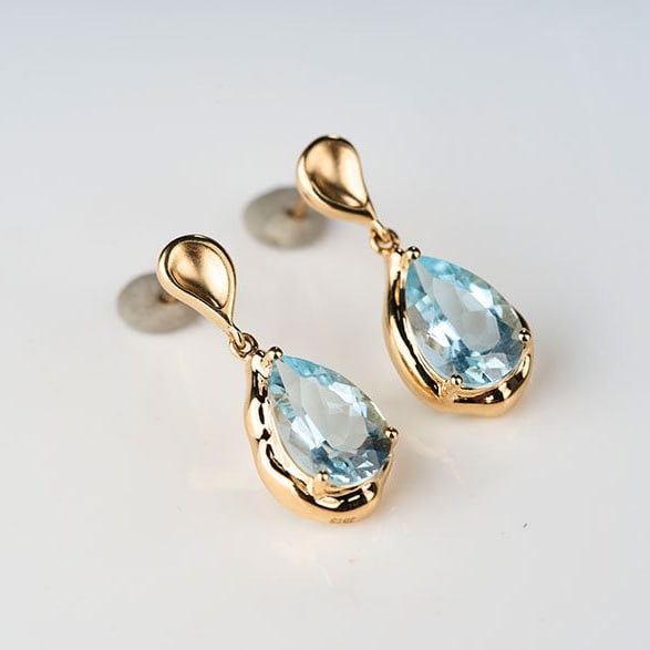 14k Gold 3.42 Ct Natural Aquamarine Earrings - 7