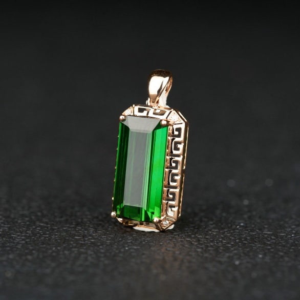 14k Gold 5.25 Ct Natural Tourmaline & Diamond Pendant( Without Chain ) - 3