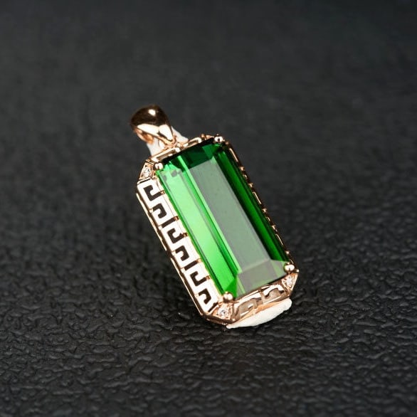 14k Gold 5.25 Ct Natural Tourmaline & Diamond Pendant( Without Chain ) - 6