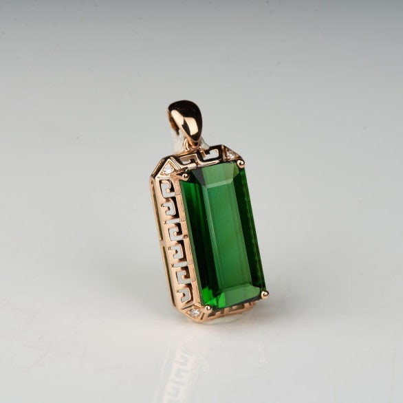 14k Gold 5.25 Ct Natural Tourmaline & Diamond Pendant( Without Chain ) - 8