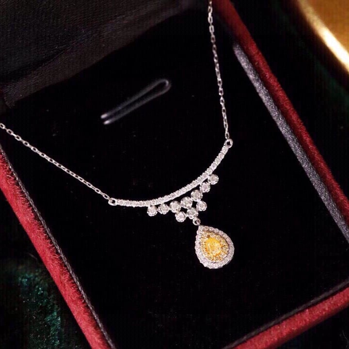 14k Gold 0.38 Ctw Natural Yellow Diamond & Diamond Necklace - 2