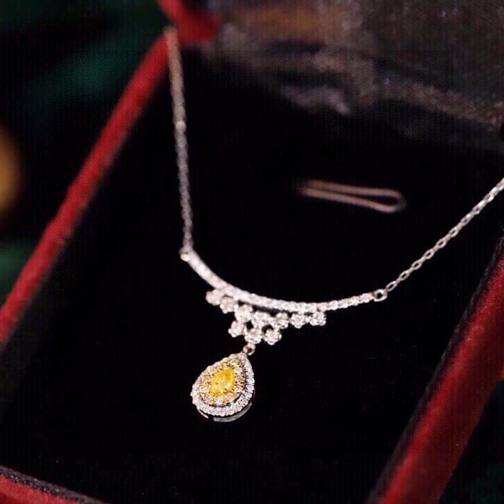 14k Gold 0.38 Ctw Natural Yellow Diamond & Diamond Necklace - 3