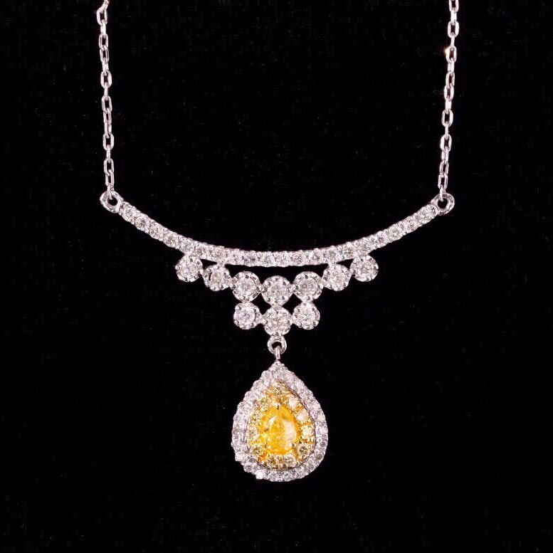 14k Gold 0.38 Ctw Natural Yellow Diamond & Diamond Necklace - 4
