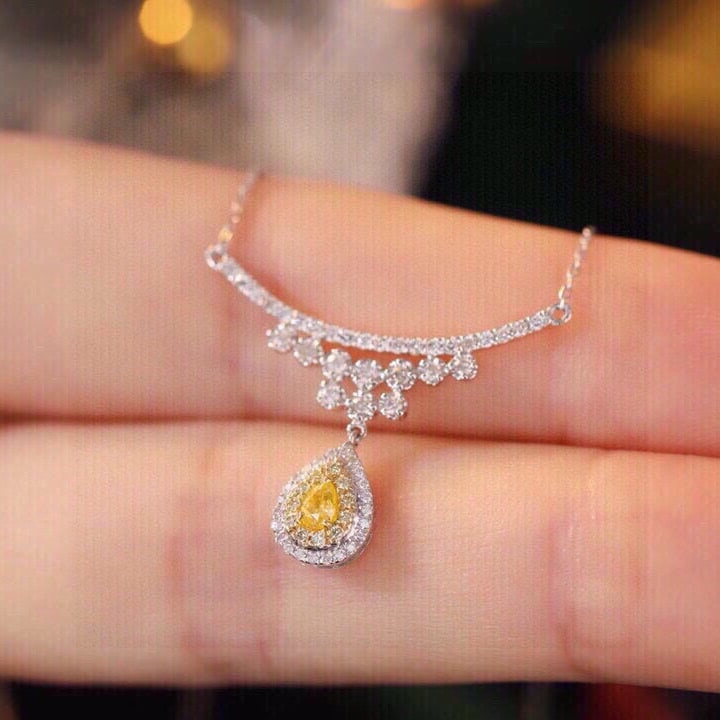 14k Gold 0.38 Ctw Natural Yellow Diamond & Diamond Necklace - 6