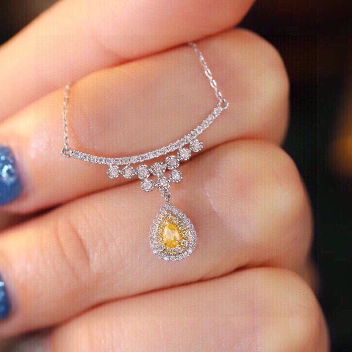 14k Gold 0.38 Ctw Natural Yellow Diamond & Diamond Necklace - 7