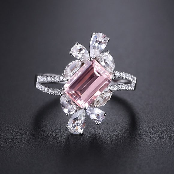 14k Gold 2.82 Ctw Natural Morganite & Sapphire Ring - 3
