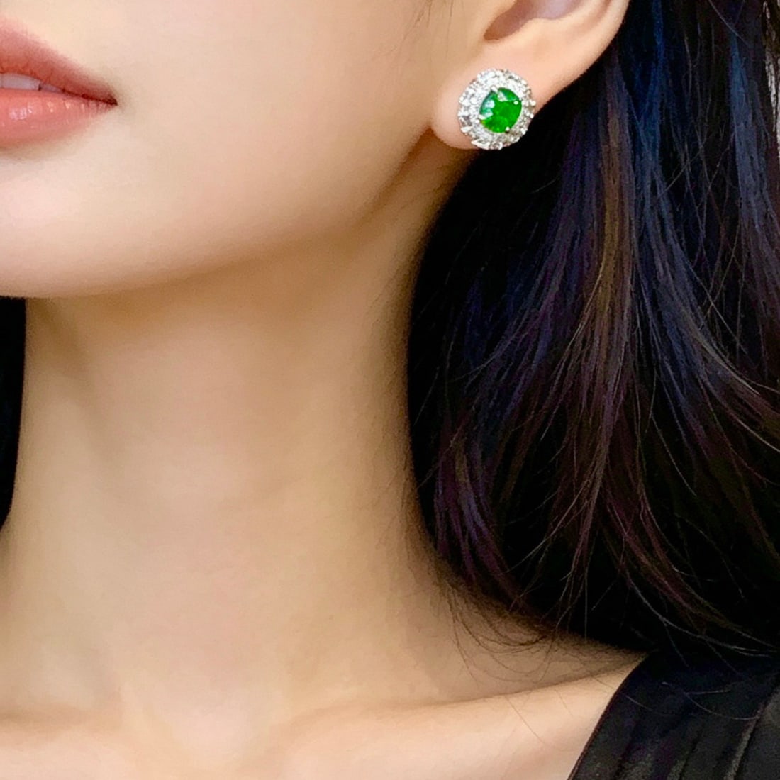 14k Gold 2.3 Ct Vivid Green Natural Tsavorite & Diamond Earrings - 5