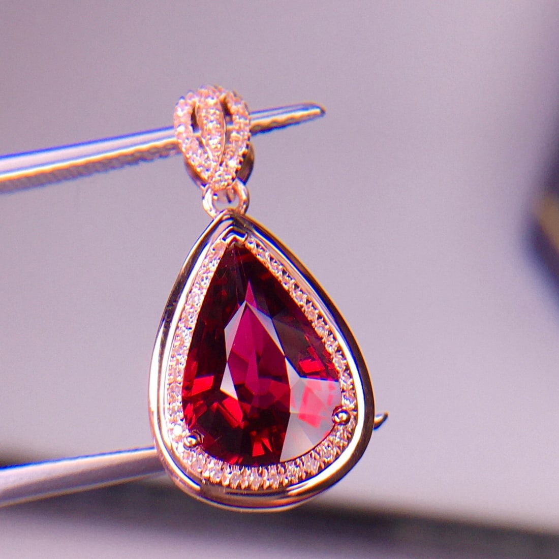 14k Gold 2.76 Ct Natural Tourmaline & Diamond Pendant( Without Chain ) - 2