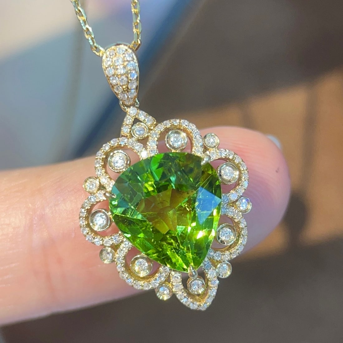 14k Gold 5.07 Ctw Natural Tourmaline & Diamond Pendant( Without Chain ) - 2