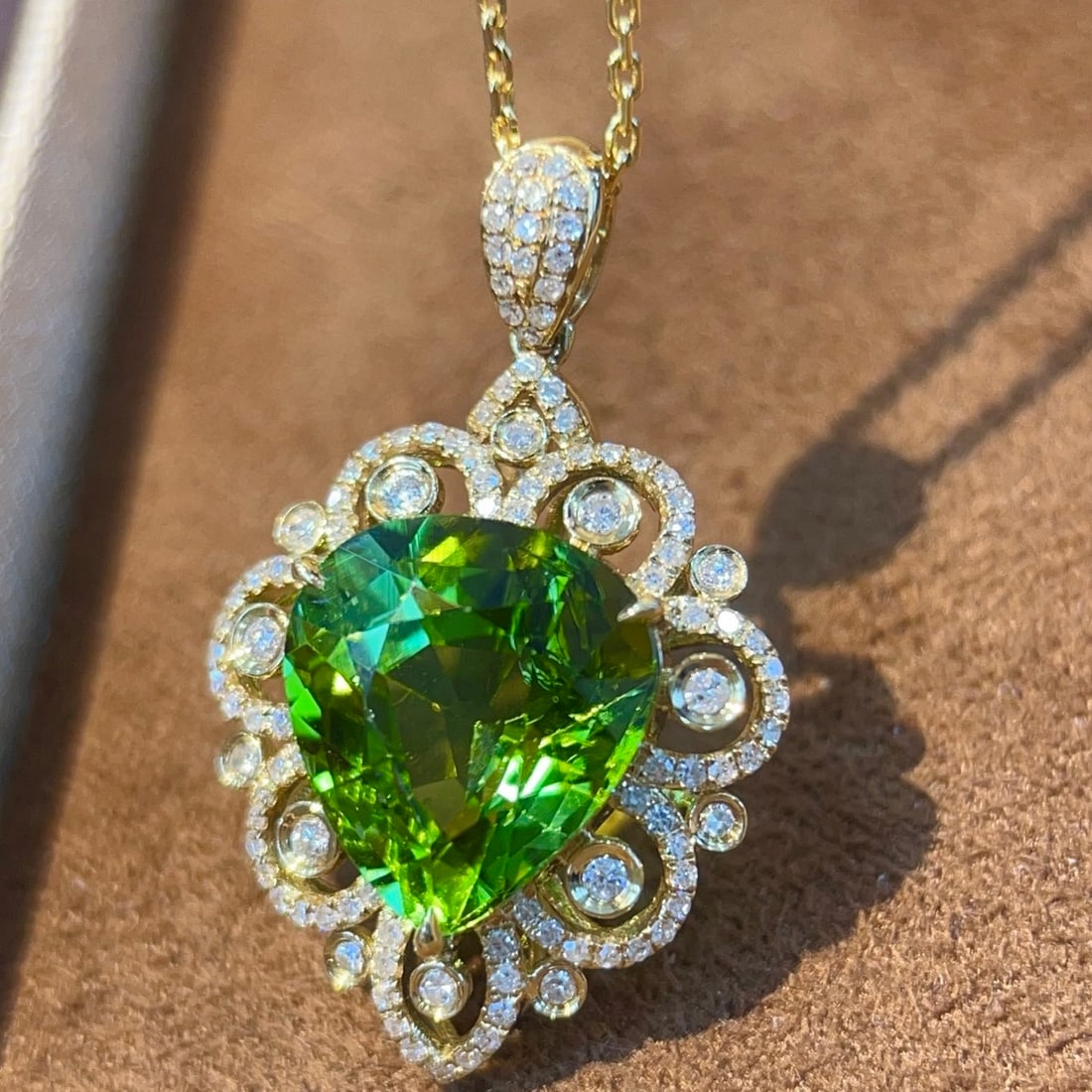 14k Gold 5.07 Ctw Natural Tourmaline & Diamond Pendant( Without Chain ) - 3