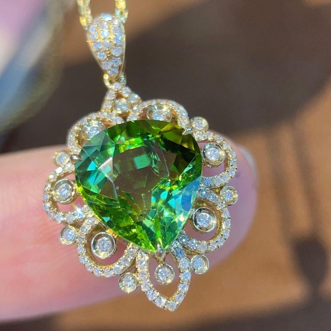 14k Gold 5.07 Ctw Natural Tourmaline & Diamond Pendant( Without Chain ) - 5