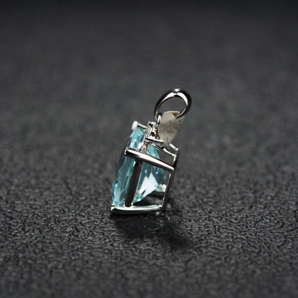 14k Gold 3.01 Ct Natural Aquamarine & Diamond Pendant( Without Chain ) - 4