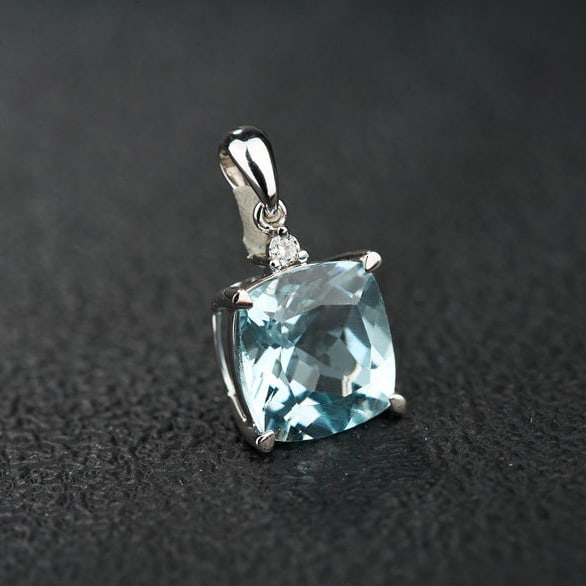 14k Gold 3.01 Ct Natural Aquamarine & Diamond Pendant( Without Chain ) - 6