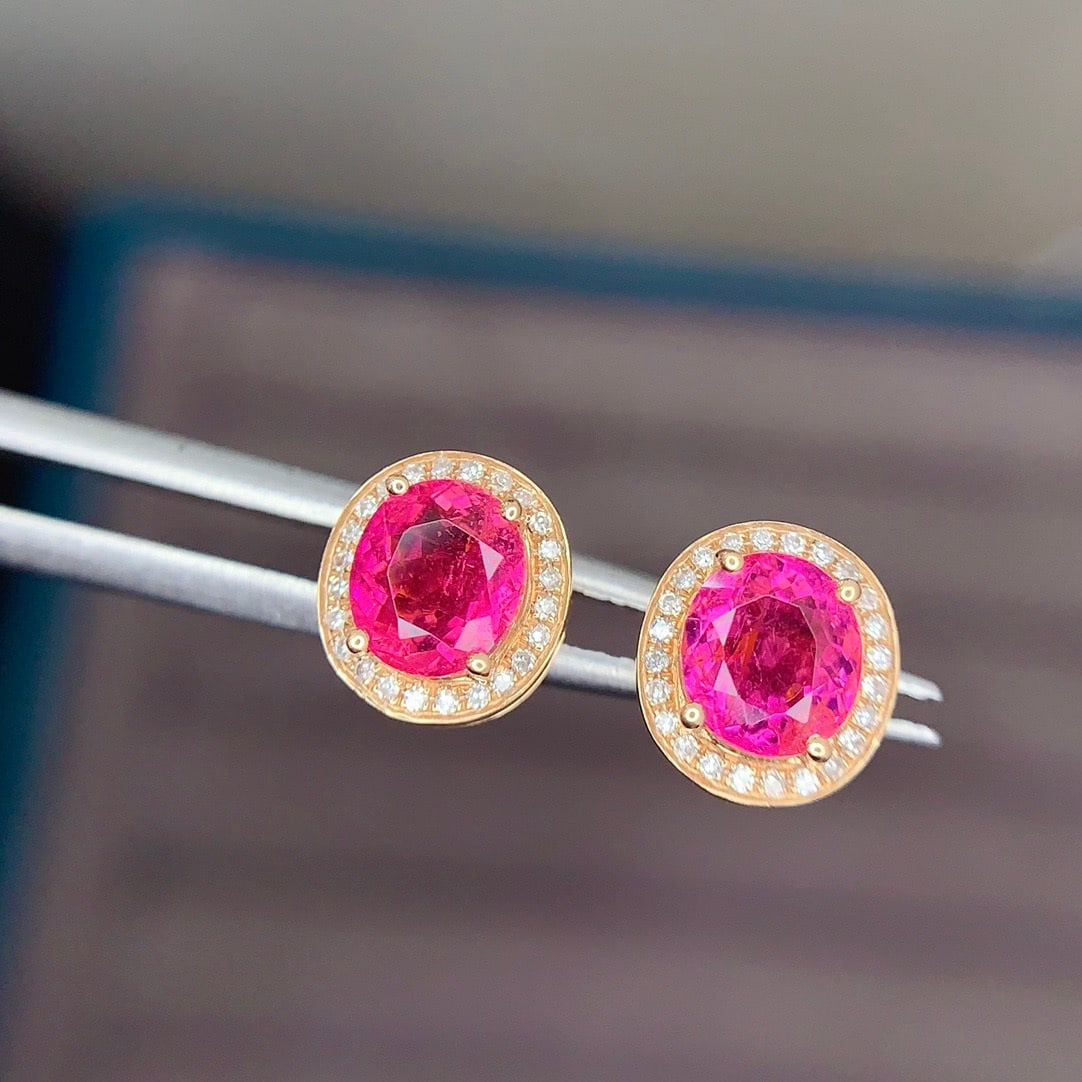 14k Gold 1.8 Ct Natural Tourmaline & Diamond Earrings - 3