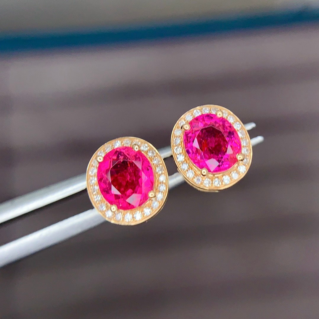 14k Gold 1.8 Ct Natural Tourmaline & Diamond Earrings - 6