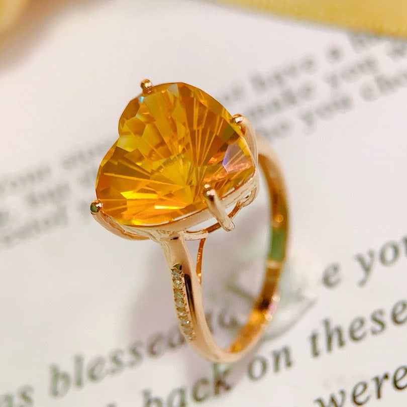 14k Gold 6.60 Ctw Natural Citrine & Diamond Ring - 4