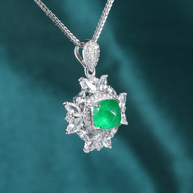 14k Gold 1.36 Ctw Natural Emerald & Diamond Pendant( Without Chain ) - 2