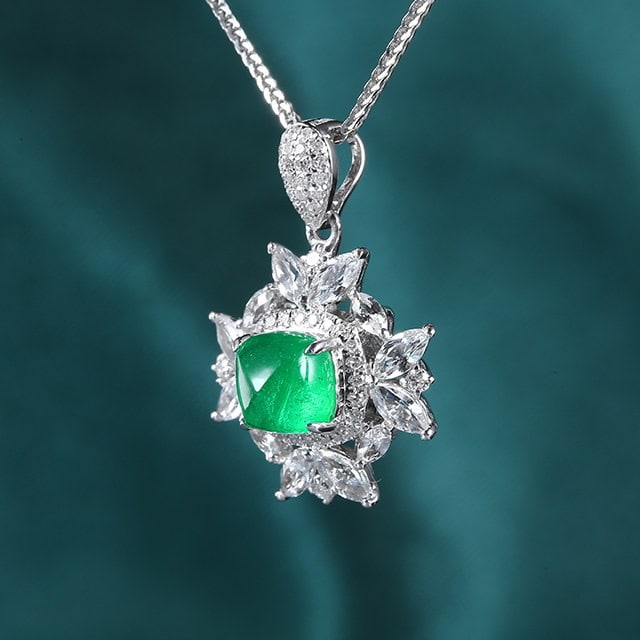 14k Gold 1.36 Ctw Natural Emerald & Diamond Pendant( Without Chain ) - 3