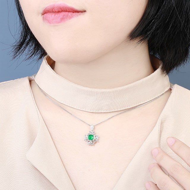 14k Gold 1.36 Ctw Natural Emerald & Diamond Pendant( Without Chain ) - 6