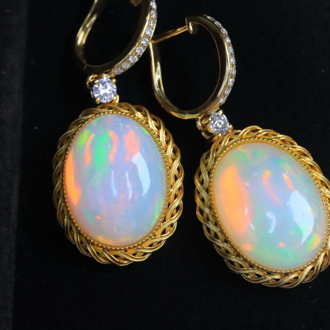 14k Gold 8.56 Ctw Natural Opal & Diamond Earrings - 3