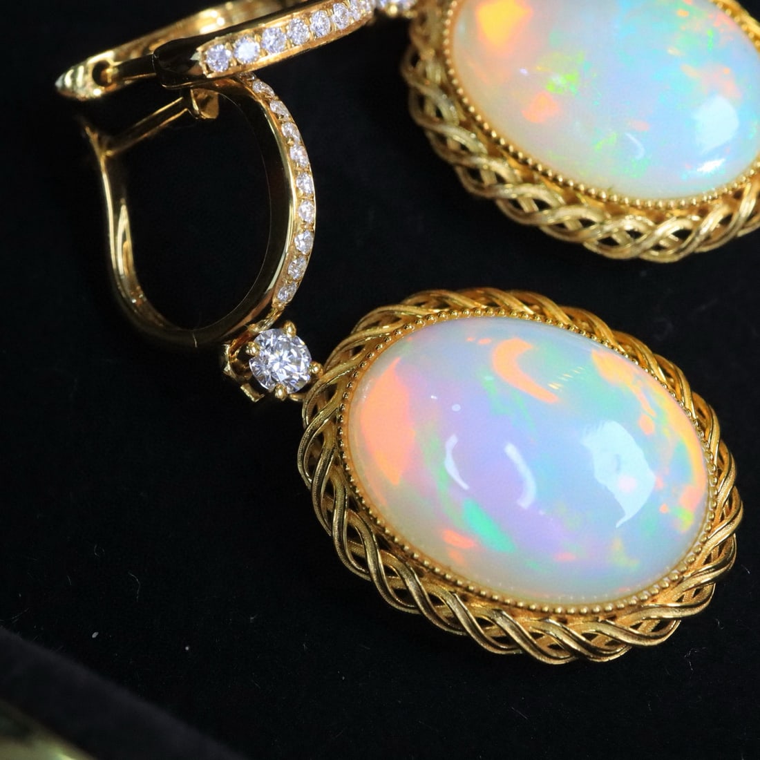 14k Gold 8.56 Ctw Natural Opal & Diamond Earrings - 6