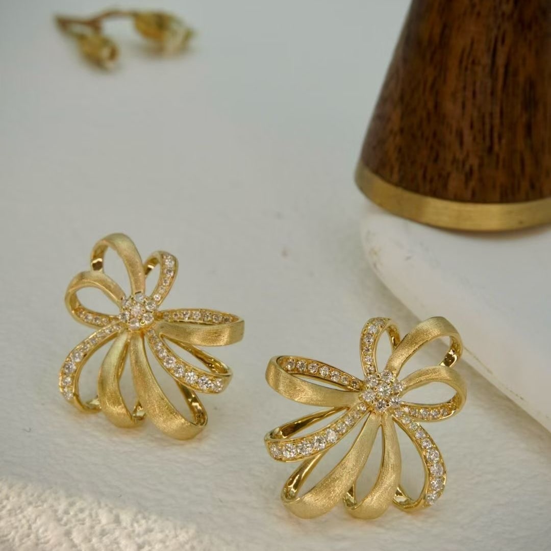 14k Gold 0.38 Ct Natural H Diamond Earrings - 5