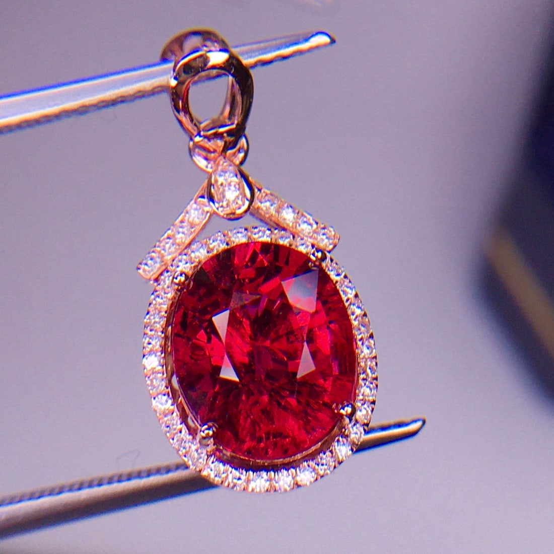 14k Gold 3.92 Ct Natural Tourmaline & Diamond Pendant( Without Chain ) - 2