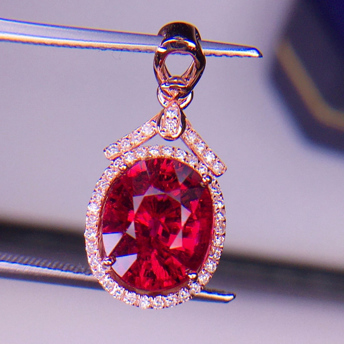 14k Gold 3.92 Ct Natural Tourmaline & Diamond Pendant( Without Chain ) - 6