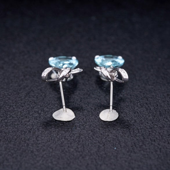 14k Gold 6.14 Ct Natural Aquamarine & Diamond Earrings - 8