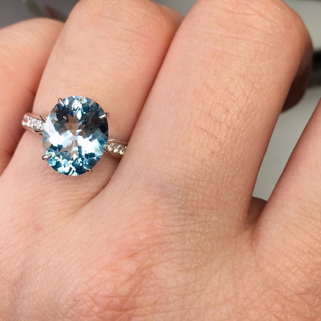 14k Gold 3.65 Ct Natural Aquamarine & Diamond Ring - 7
