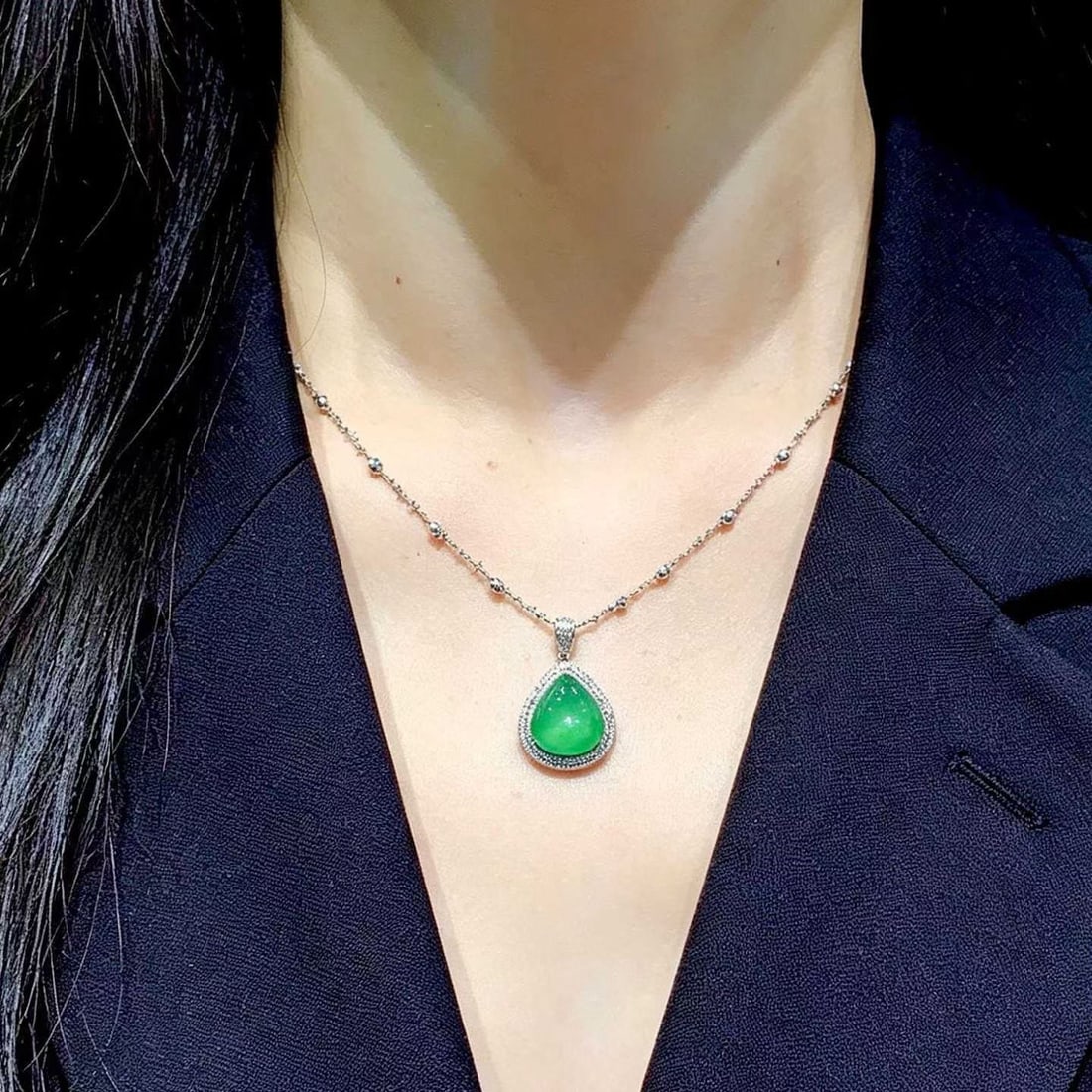 14k Gold 4.9 Ct Natural Emerald & Diamond Pendant( Without Chain ) - 3